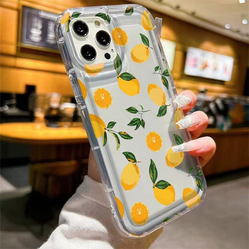 Summer Fresh Fruit Lemon Print TPU Phone Case for Iphone 16 17 15 14 13 12 11 Pro Max 16 plus 17 Air Cushion Shockproof Cover