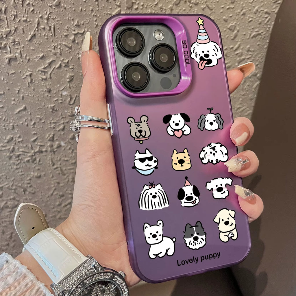 Full Screen Cute Puppy Pattern Phone Case for Iphone 17 16 15 14 13 12 11 Pro Max XS XR X SE 16E 16 plus 17Promax 17 Matte Cover