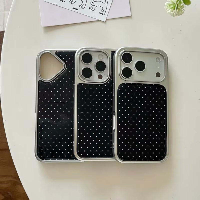 Korean Black Polka Dots Plating Phone Case for Iphone 17 Pro 16 15 14 Pro Max Cover with Cute Bear Pendant Cartoon Cases for Gir