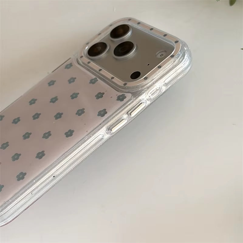 Cute Mini Floral Glitter Clear Phone Case for Iphone 15 16 17 Pro Max Aesthetic Korean INS Style Soft TPU Shockproof Protective