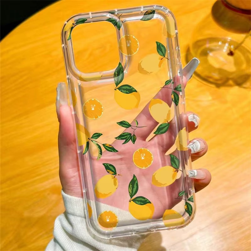 Summer Fresh Fruit Lemon Print TPU Phone Case for Iphone 16 17 15 14 13 12 11 Pro Max 16 plus 17 Air Cushion Shockproof Cover