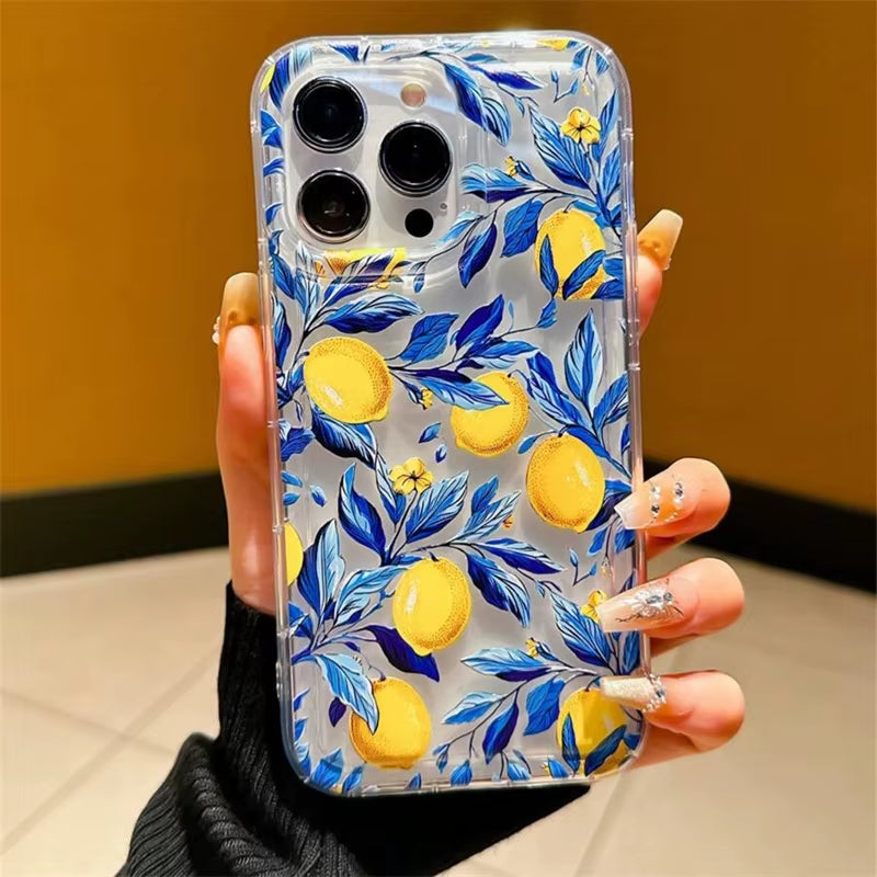 Summer Fresh Fruit Lemon Print TPU Phone Case for Iphone 16 17 15 14 13 12 11 Pro Max 16 plus 17 Air Cushion Shockproof Cover