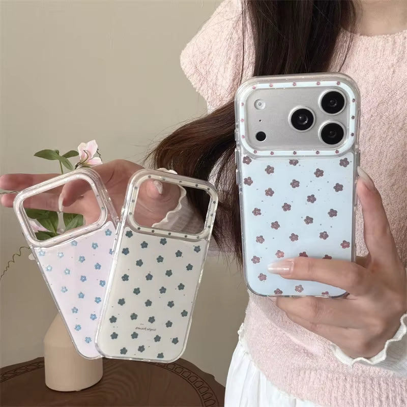 Cute Mini Floral Glitter Clear Phone Case for Iphone 15 16 17 Pro Max Aesthetic Korean INS Style Soft TPU Shockproof Protective