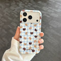 Cute Blue Plaid Little Bear Phone Case for Iphone 17 16 15 14 Pro Max Magnetic Heart Bear Pop Socket Aesthetic Protective Cover