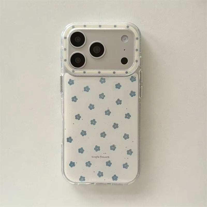 Cute Mini Floral Glitter Clear Phone Case for Iphone 15 16 17 Pro Max Aesthetic Korean INS Style Soft TPU Shockproof Protective