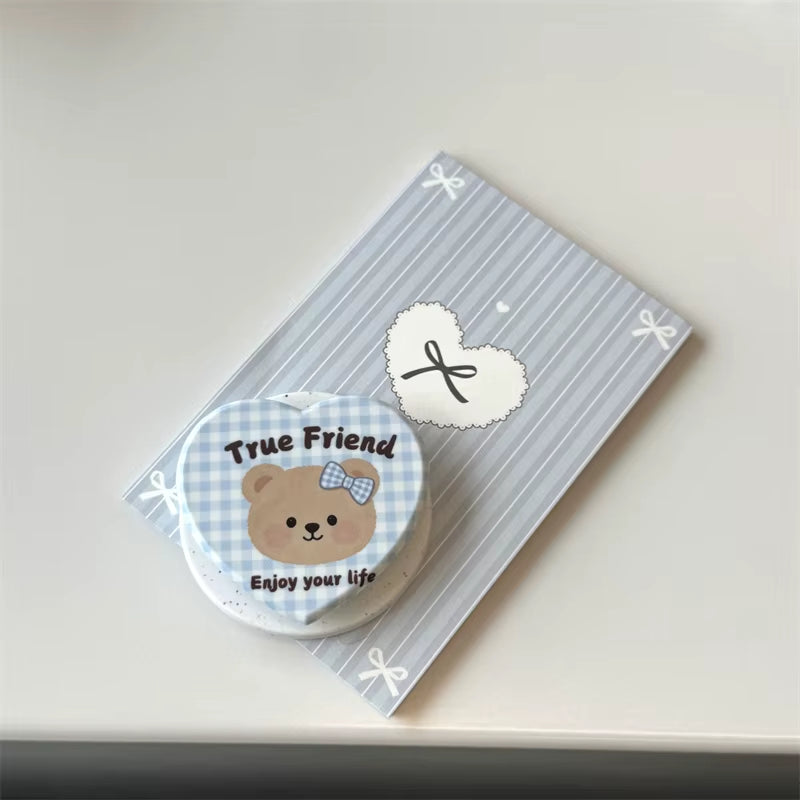 Cute Blue Plaid Little Bear Phone Case for Iphone 17 16 15 14 Pro Max Magnetic Heart Bear Pop Socket Aesthetic Protective Cover