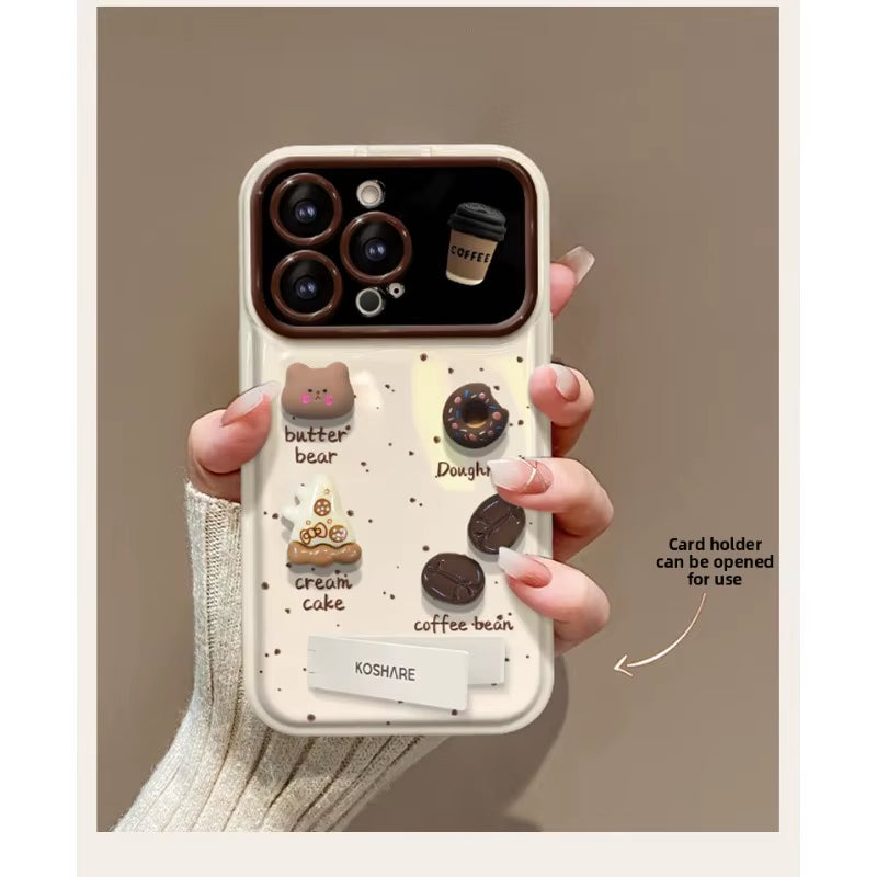For Iphone 17Promax Phone Case Coffee Doll Plush Lanyard Hand Case for Iphone 16 12 14 13 15Pro Large Window Silicone Phone Case