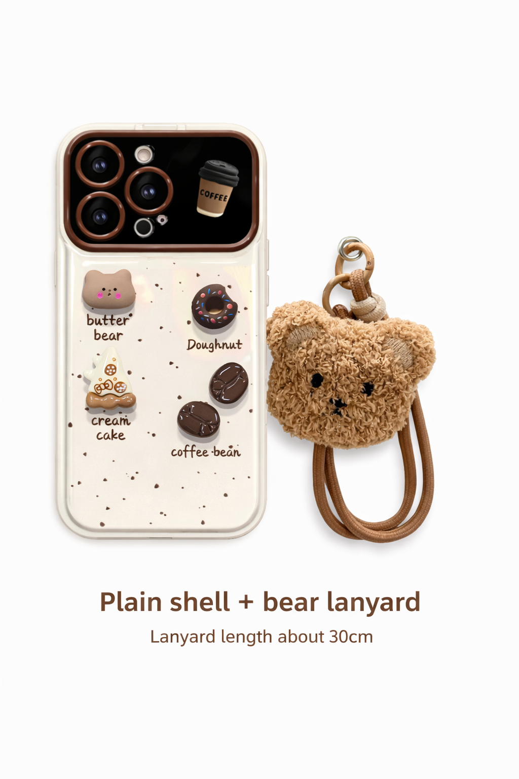 Teddy Bear Lanyard Phone Case Cute Bear Charm Strap iPhone Case Kawaii Plush Pendant Cover