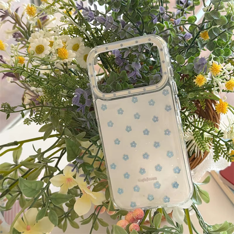 Cute Mini Floral Glitter Clear Phone Case for Iphone 15 16 17 Pro Max Aesthetic Korean INS Style Soft TPU Shockproof Protective