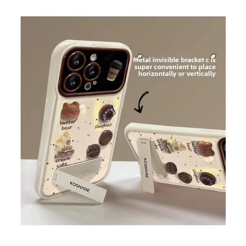 For Iphone 17Promax Phone Case Coffee Doll Plush Lanyard Hand Case for Iphone 16 12 14 13 15Pro Large Window Silicone Phone Case