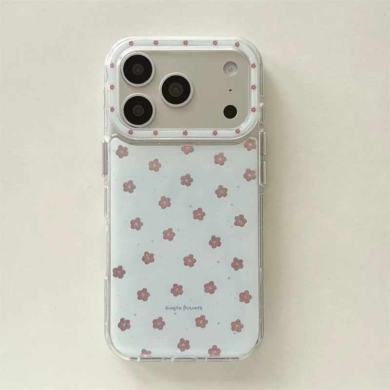 Cute Mini Floral Glitter Clear Phone Case for Iphone 15 16 17 Pro Max Aesthetic Korean INS Style Soft TPU Shockproof Protective