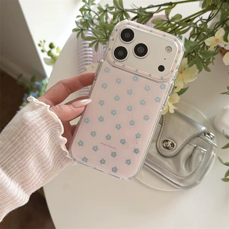 Cute Mini Floral Glitter Clear Phone Case for Iphone 15 16 17 Pro Max Aesthetic Korean INS Style Soft TPU Shockproof Protective